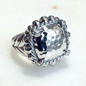 JAI John Hardy Sterling Silver Hammered Bead Cushion Carved Texture Status Ring